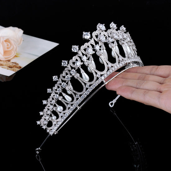 Bridal Zircon Crown Pearl Tears Wedding Tiara