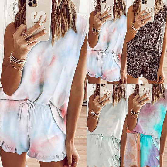 Women Sexy Summer Shorts Suit Pajamas Silk Sleepwear