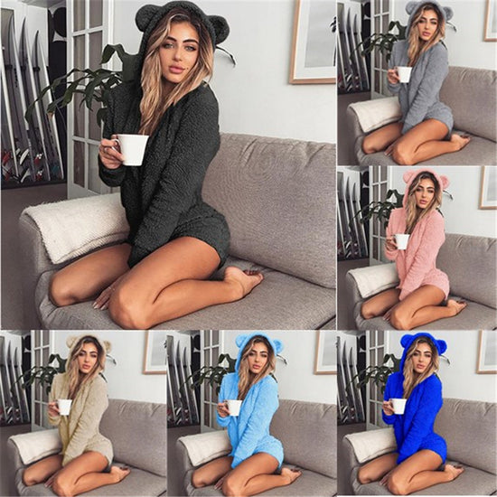 Fleece Long Sleeve Jumpsuit with cute ears hood