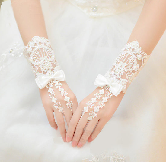 Bridal Bead Short Wedding Gloves