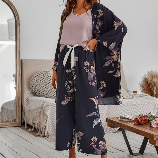 Floral Printed Pajamas Set Viscose Sleepwear