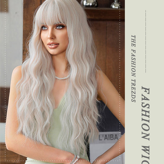 Silver Pink Curly Long Hair Full-head Wig Lolita Anime Cosplay